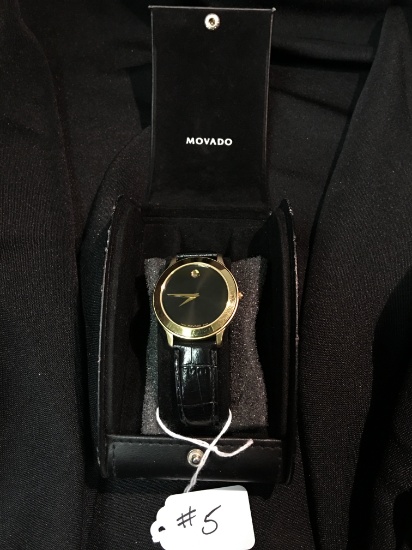 Movado Museum Black Dial Black Leather Men's Watch