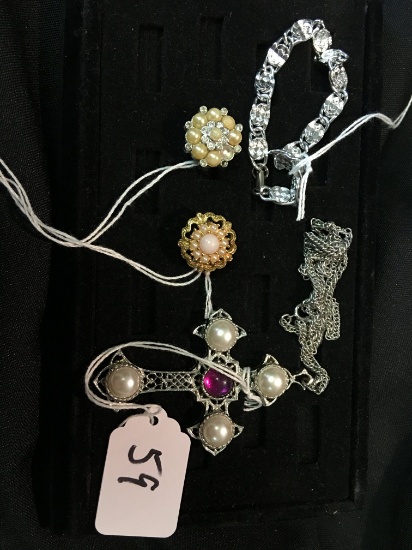 (4) Pcs. Of Sarah Coventry Jewelry: (2) Rings, Cross Necklace, & Bracelet