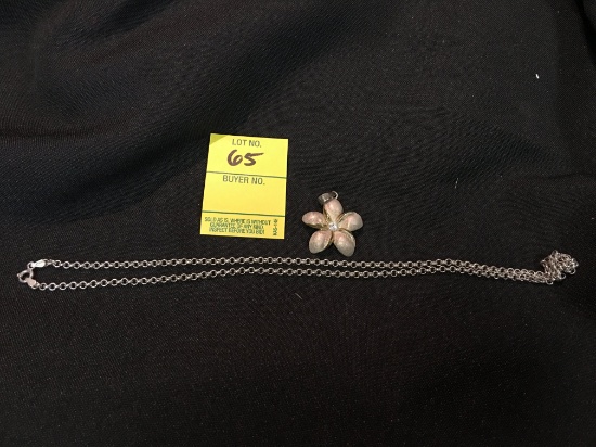 Marked .925 Sterling 20" Necklace W/Flower Pendant  13.5 gram