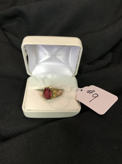 Size 10 Gold filled Ring with what appears to be a ruby