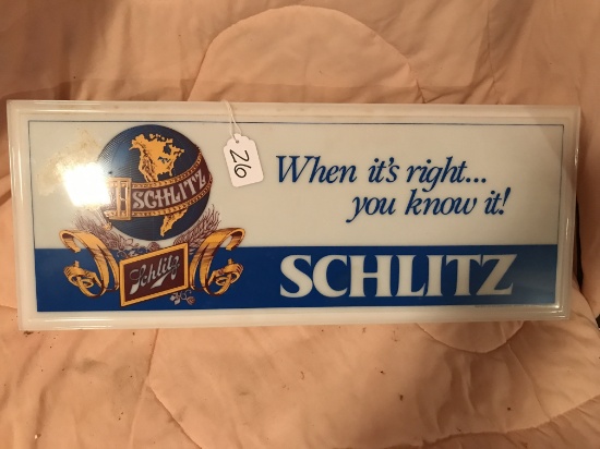 Older 8" X 20" Schlitz Beer Light up Sign