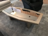Silver Tone Coffee Table with Top and Gold Trim, 15.5