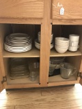 Contents of Island Cabinet-Plates, Baking Dishes and More