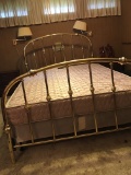 Queen Size Bed with Older Mattress and Box Spring, Gold Color Headbord and Footboard
