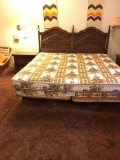 King Size Bed with Older Mattress and Two Oak Nightstands with Water Damage