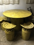 Cool Barrel Table with Milkcan/Tractor Seat Stools