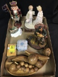Lot Of Figurines, HP Pin box, & Woodenware