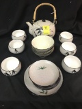 Oriental Japan Teapot W/6 Cups + Non-Matching Rice Bowls & Saucers