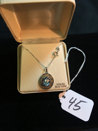 Sterling 18" Chain & Pendant W/Blue Topaz Setting  (4 grams)