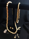 (2) Vintage Ivory Looking Necklaces W/Matching Earrings