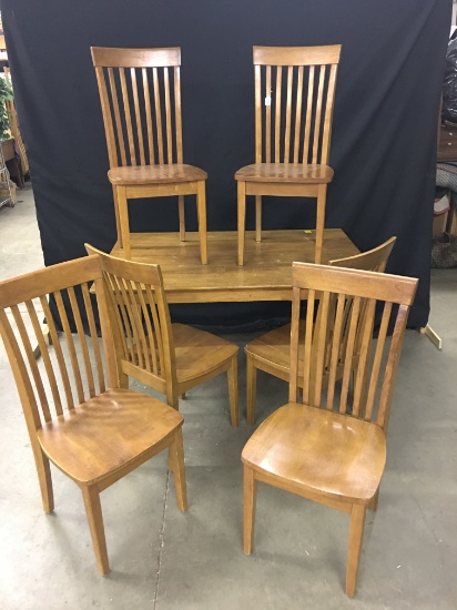 Wooden Farm-Style W/(6) Chairs  36" x 54" x 30"T. *Top Has Numerous Scratches*