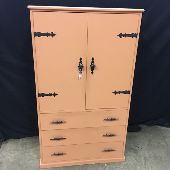 Painted Pink 2-Door, 3-Drawer Storage Cabinet  20" x 37" x 63"T.