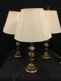 (3) Brass Lamps W/Rough Shades