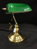Brass/Green Glass Desk Light