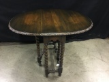 Walnut Drop Leaf Table W/Carved Edge & Barley Twist Legs   27