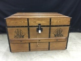 Oak Cedar Chest W/Tray, Felt Lined, & Support Cylinders For Lid  21