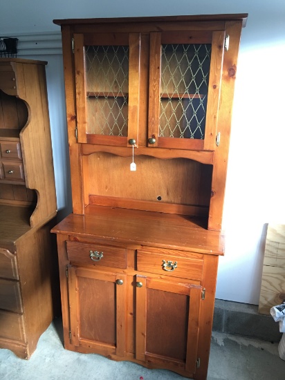 Pine Hutch with Damage to Top of Bottom Right Door