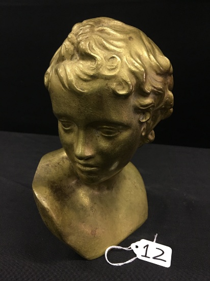 Vintage Brass 9.5"T. Bust Of Young boy