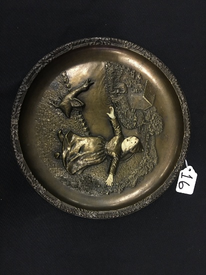 French Bronze & Ivory Incolay Wall Charger Titled "Uncertain Beginning"