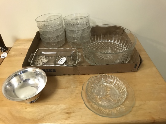 Berry Set with 8 Bowls, Silver Inlaid Divided Dish and Silverplate Bowl