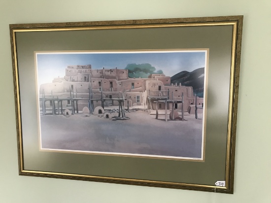 Taos Pueblo Framed and Matted Print by Georgia O'keefe, 30" X 41"