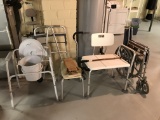 Group of Handicap Items, Wheel Chair, Stools, Walker, Cane and More!