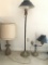 Three Older Lights: Matching Floor & Table Lamps W/Tin Shades + Table Lamp