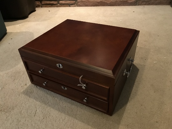Coin Collector's Wooden Lidded Storage Box Is 14" x 15" x 8"T.