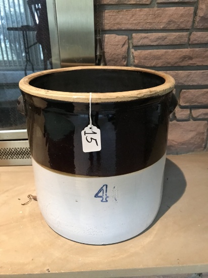 Antique 4 Gal. Brown/White Crock