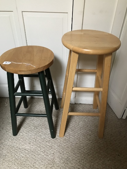 Pair Of Wooden Stools Are 25" & 29" Tall