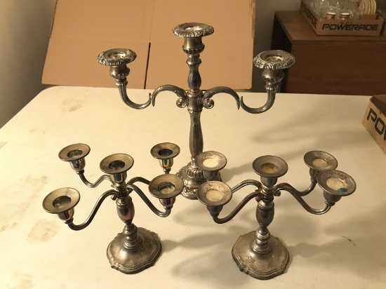 Pr. Matching 8"T. Silverplated 5-Light & 14"T. 3-Light Candleabra's