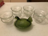 (8) Shrimp Cocktail Glasses & Green Hen-On-Nest