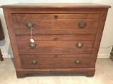 Antique Walnut 3-Drawer Chest Of Drawers W/Brass Pulls