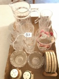 Set Of (6) Glasses, Water Pitcher, & Crackle Glass Vase