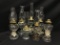 Lot Of (8) Clear Glass Oil Lamps & (7) Chimneys *All have been electrified*