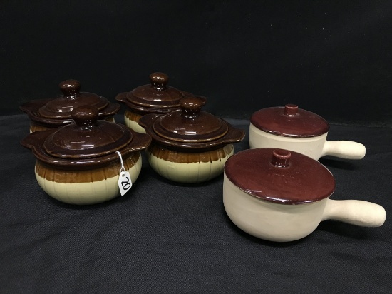 (6) Lidded Stoneware Soup Bowls