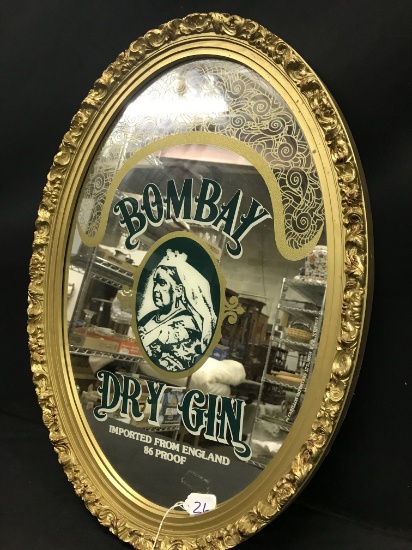 Bombay Dry Gin Advertising Mirror Is 18" x 26" Oval