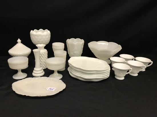 (21) Pcs. Of Milk Glass As Shown