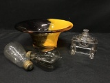 Lot W/Vintage Mazda Lightbulbs, Inkwell, & Art Glass Style Planter