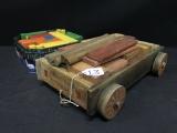 Vintage Wooden Toy Wagon W/Blocks Is 10