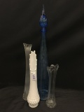 Lot Of (4) Vases Incl. Blue & Milk Glass From 11