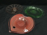 Pink & Green Depression & Murano Glass Trays