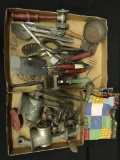 Interesting Lot Of Vintage Kitchen Items: (2) Food Choppers, Tenderizers, Spoons, Strainers, & Flipp