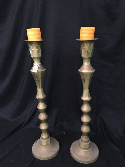 Pair Of Brass Floor Candleholders Are 30" Tall