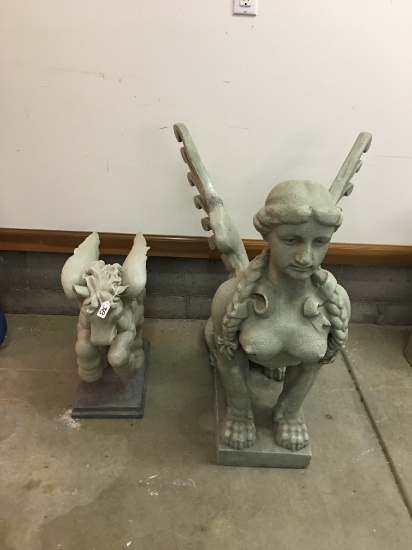 Pair Of Resin Garden Statues-Larger 1 Is 34" Tall & Damaged