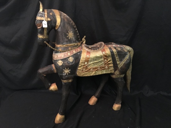 Wood & Leather Prancing Horse Is 30" Long x 37" Tall