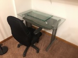 Glass and Metal Computer Desk and Chair, 47