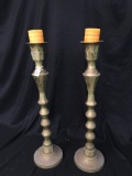 Pair Of Brass Floor Candleholders Are 30