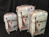 (3) Pc. Set Of Matching Hardshell Luggage On Wheels W/Statue Of Liberty Design