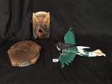 Wooden Indonesia Wall Mask, Hanging wooden Angel-Damaged, & Egyptian Tambourine